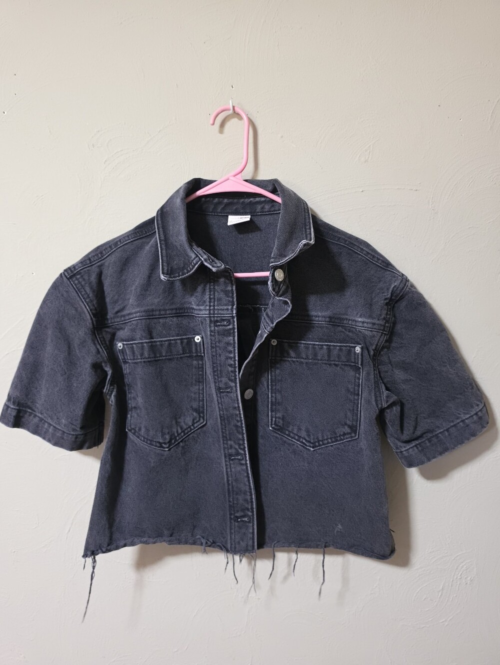 SO Cropped Short Sleeve Black Denim Jacket